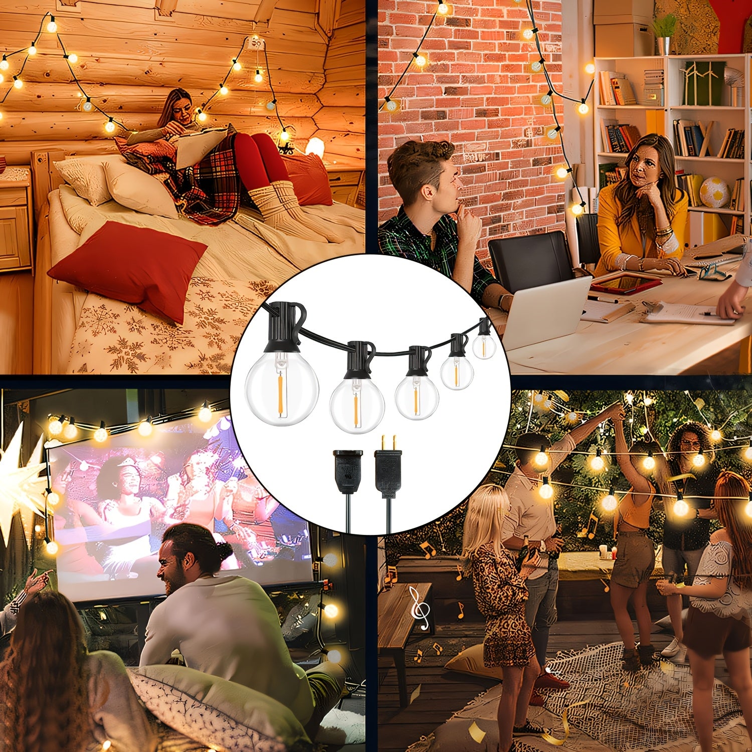 10\u002F25\u002F50\u002F100\u002F200FT 50 G40 Breakproof Bulbs, Outdoor, Retro Ball Hanging Light String, Patio Courtyard Garden Hotel Decorative Lighting, All-weather Use, Commercial Holiday New Year Decorative Lights, Dimmable Plastic Bulb