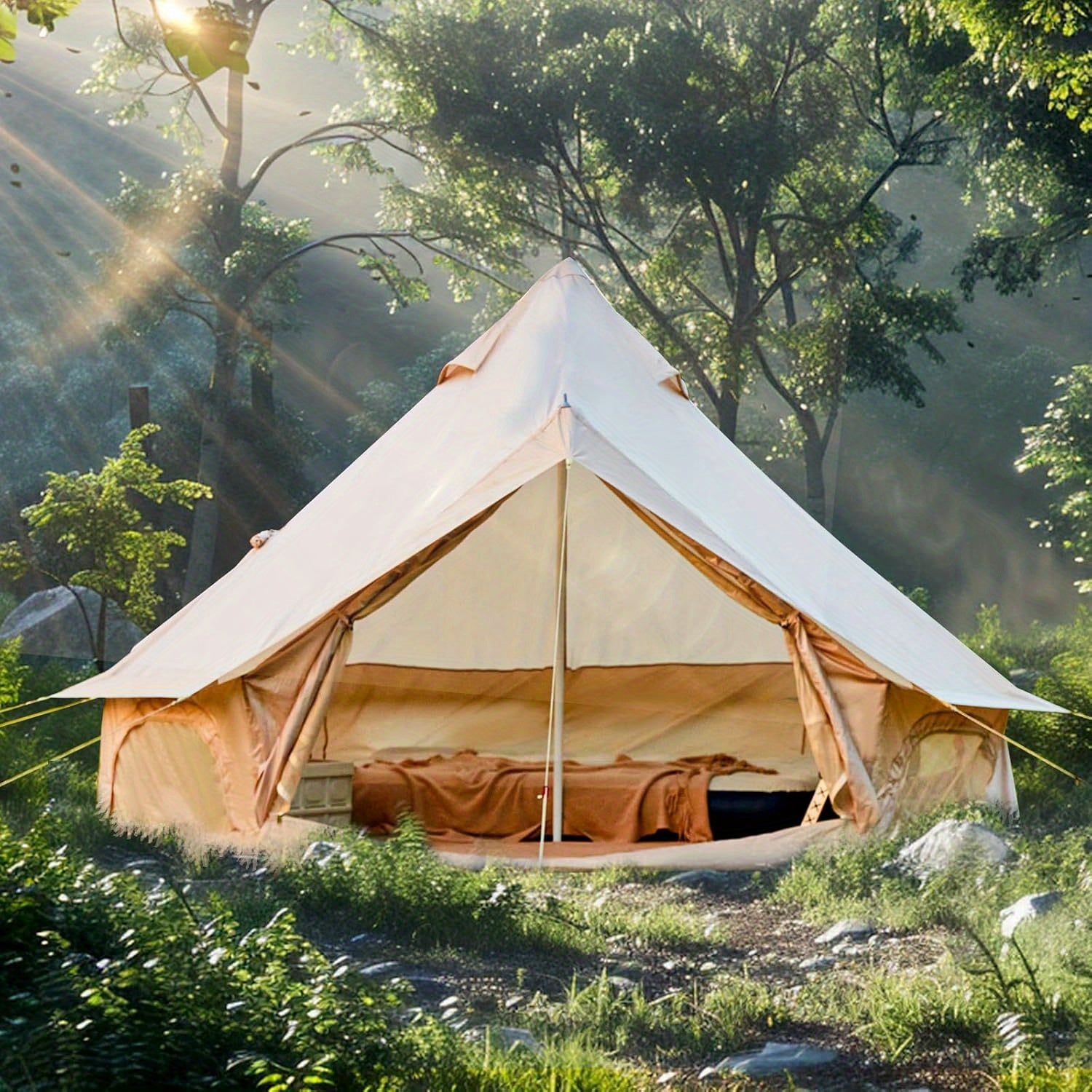 Bell Tent, YOLENY Yurt Tent 4-10 Person 4 Season Glamping Tents with Stove Jack for Family Camping Outdoor Party, Glamping Tents for Camping - 10\u002F 13.1\u002F 16.4FT