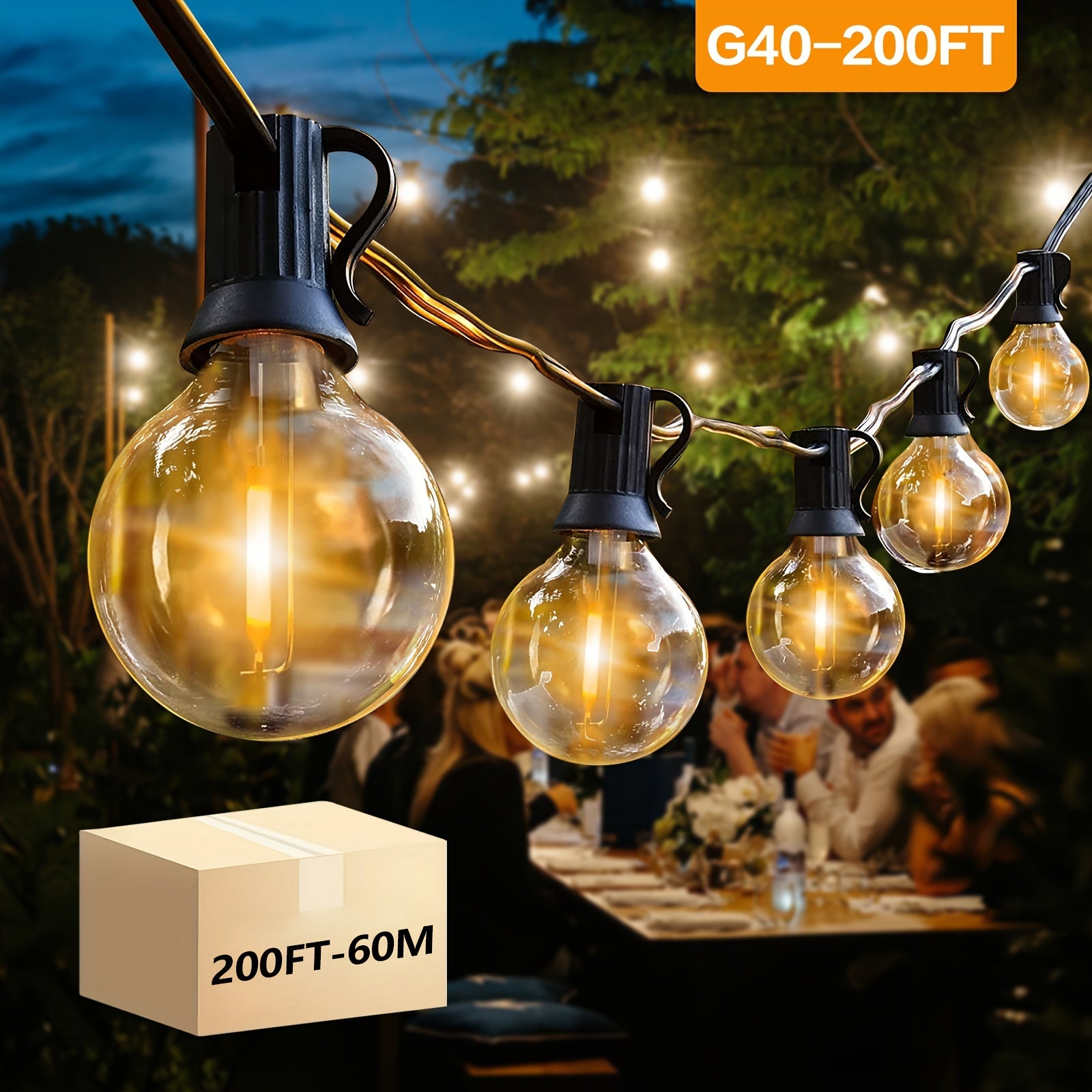 10\u002F25\u002F50\u002F100\u002F200FT 50 G40 Breakproof Bulbs, Outdoor, Retro Ball Hanging Light String, Patio Courtyard Garden Hotel Decorative Lighting, All-weather Use, Commercial Holiday New Year Decorative Lights, Dimmable Plastic Bulb