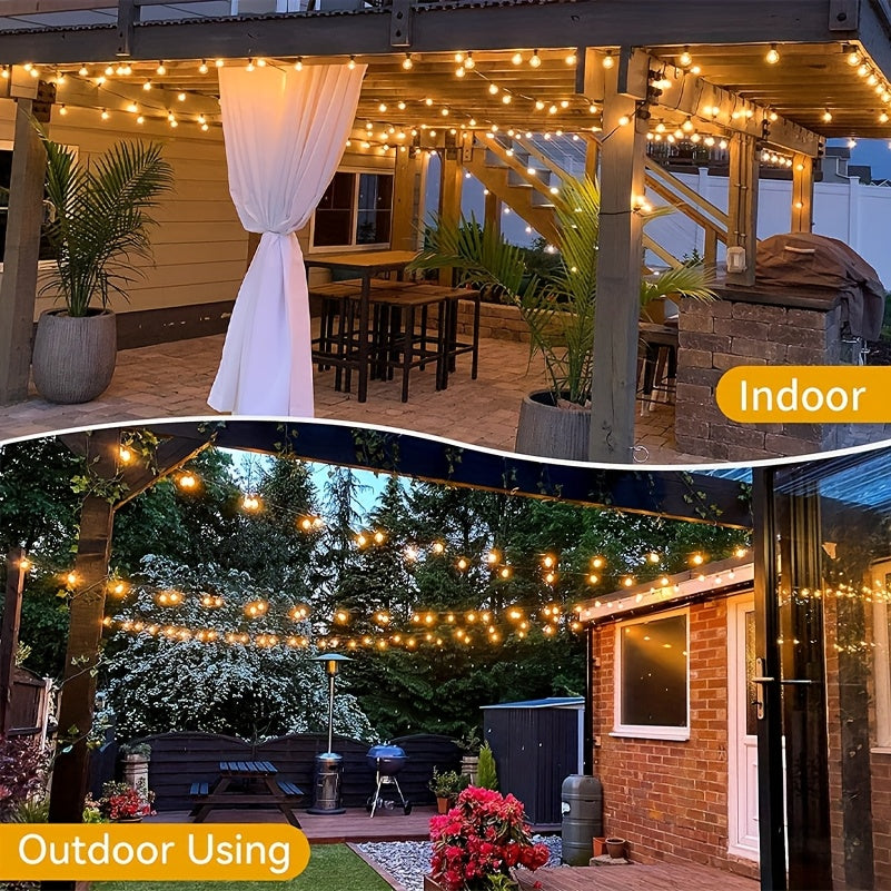 36ft G40 Solar Light String with Remote Control, 8 Lighting Modes, Dimmable, Break-Resistant, IP44 Desktop LED Bulbs, Suitable for Outdoor, Party, Wedding Lighting, Father'S Day Gift