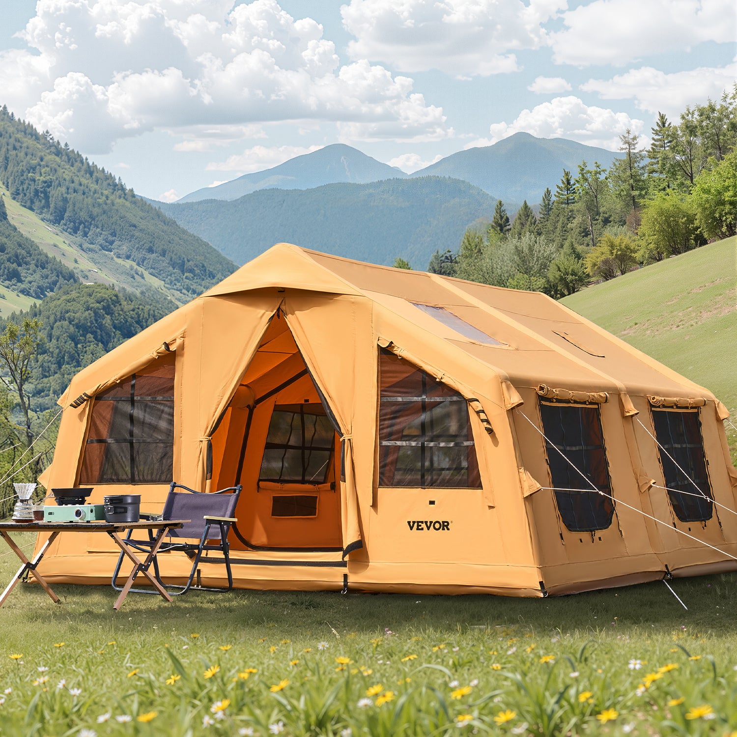 VEVOR Inflatable Tent 4*3.1m \u002F 4.8*3.6m for Camping 5-8 Person \u002F 12-16 Person Glamping Tent with Pump Easy Set up