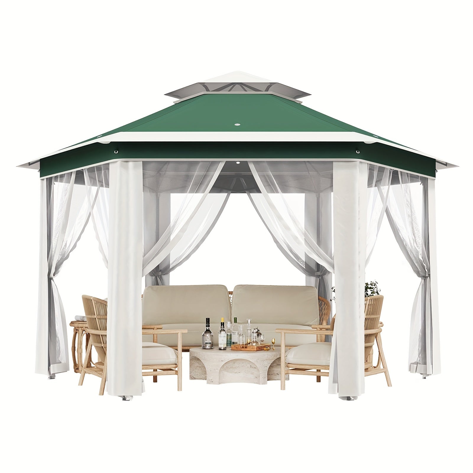 Folding Outdoor Tent, With An Unfolded Size Of 78.74*78.74*78.74inch, PA Coated, Polyester Fabric, With Six Mesh Gauze Covers, Zipper Door, Oxford Fabric, Green + Beige, Suitable For Outdoor Use To Provide Shade And Rain Protection