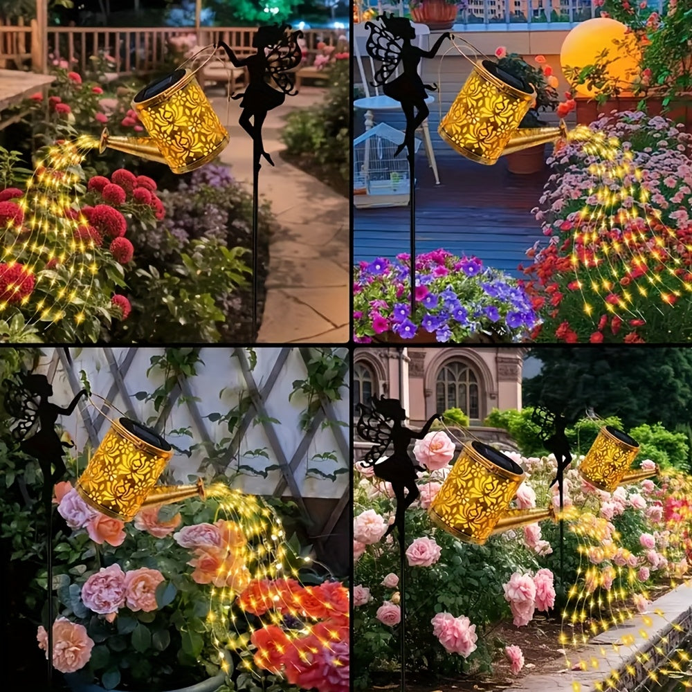 2\u002F 1pc Solar Fairy Waterfall Light - Metal Kettle Garden Decor with LED Streaming, Perfect for Yard, Lawn And Outdoor Solar Pile Lights, IP65 Waterproof, Yard Access Lawn Decor Lighting