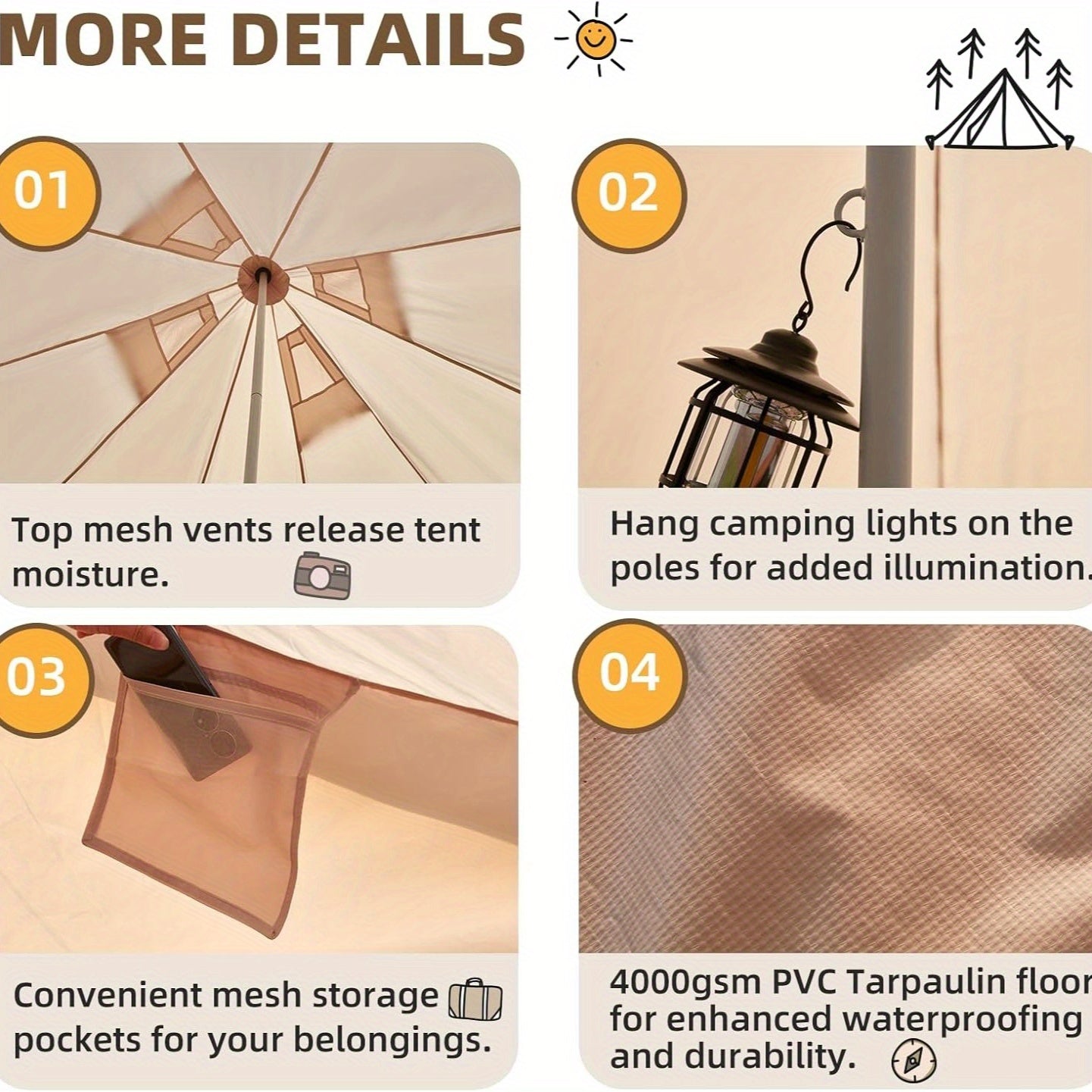 Bell Tent, YOLENY Yurt Tent 4-10 Person 4 Season Glamping Tents with Stove Jack for Family Camping Outdoor Party, Glamping Tents for Camping - 10\u002F 13.1\u002F 16.4FT