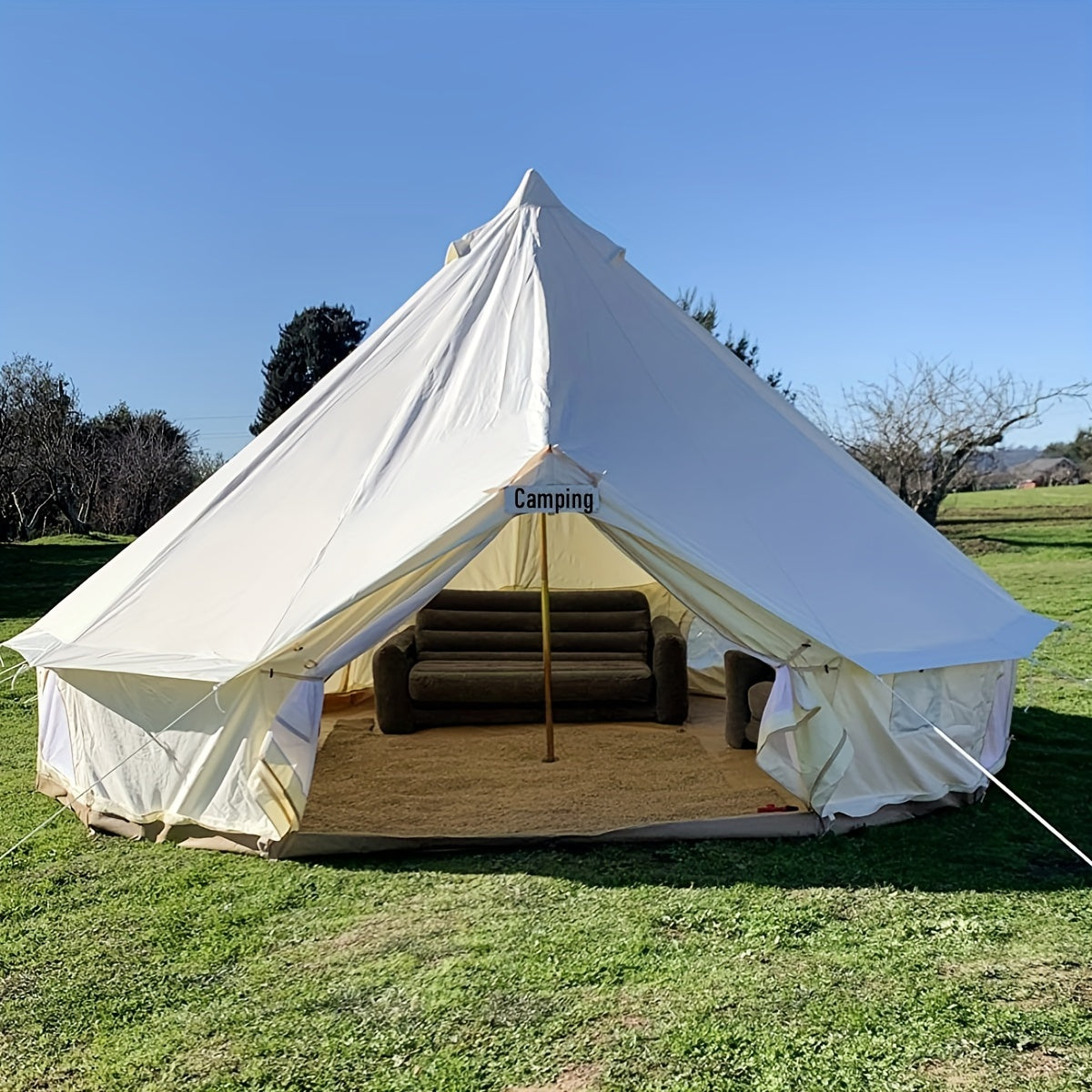 Outdoor Waterproof 19.6FT Oxford Bell Tent, Tent With Zipped In Groundsheet For 8-10 Persons
