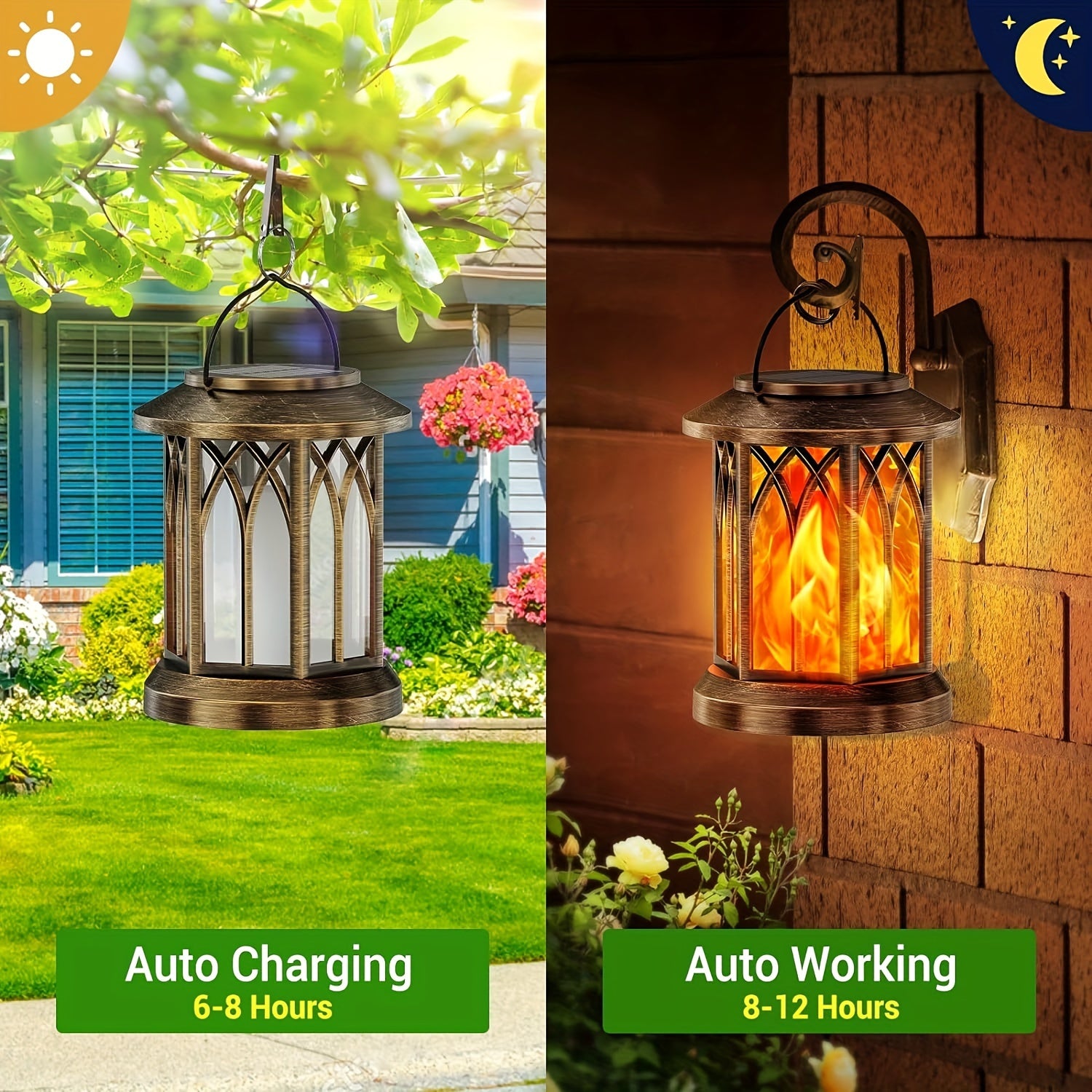 Hanging Solar Lanterns Lights Outdoor, Flickering Flames Solar Lantern Lights Outdoor, 2\u002F4 Pack Solar Hanging Lights Outdoor, Auto On\u002FOff Solar Lantern For Yard Garden Decor, Christmas Decorations, Halloween Decorations (Bronze\u002FBlack)
