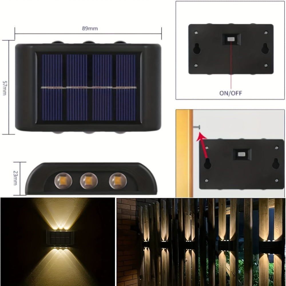 8 Packs Solar Wall Light, Outdoor 6 LED Deck Lights, Wall Light, For Courtyard, Street, Fence, Garage, Garden Perfect Decoration