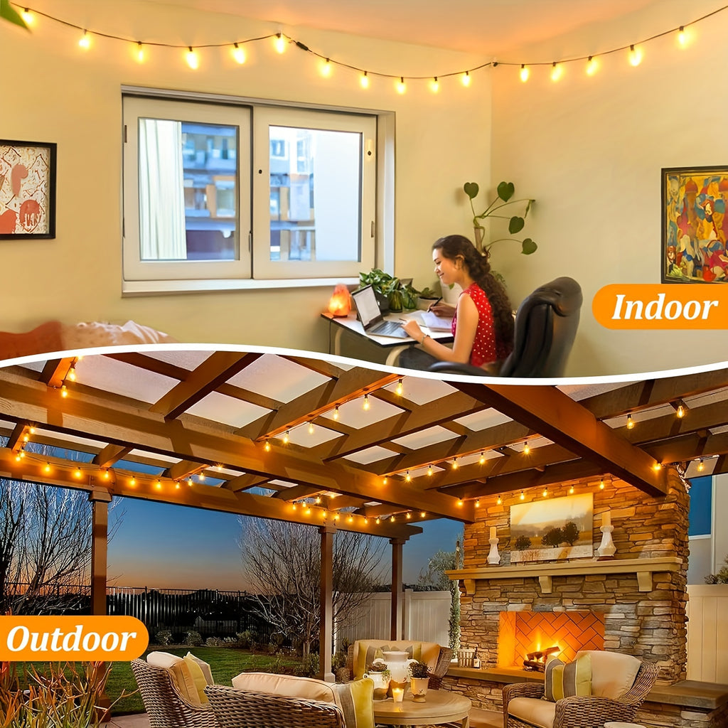 60FT 120FT 200FT LED Outdoor String Lights, Patio Lights With 52 Shatterproof ST38 Edison Bulbs, 2700k Dimmable Connectable Lights String, Outside Hanging String With Hooks For Party Xmas Bistro, Halloween, Christmas Decoration