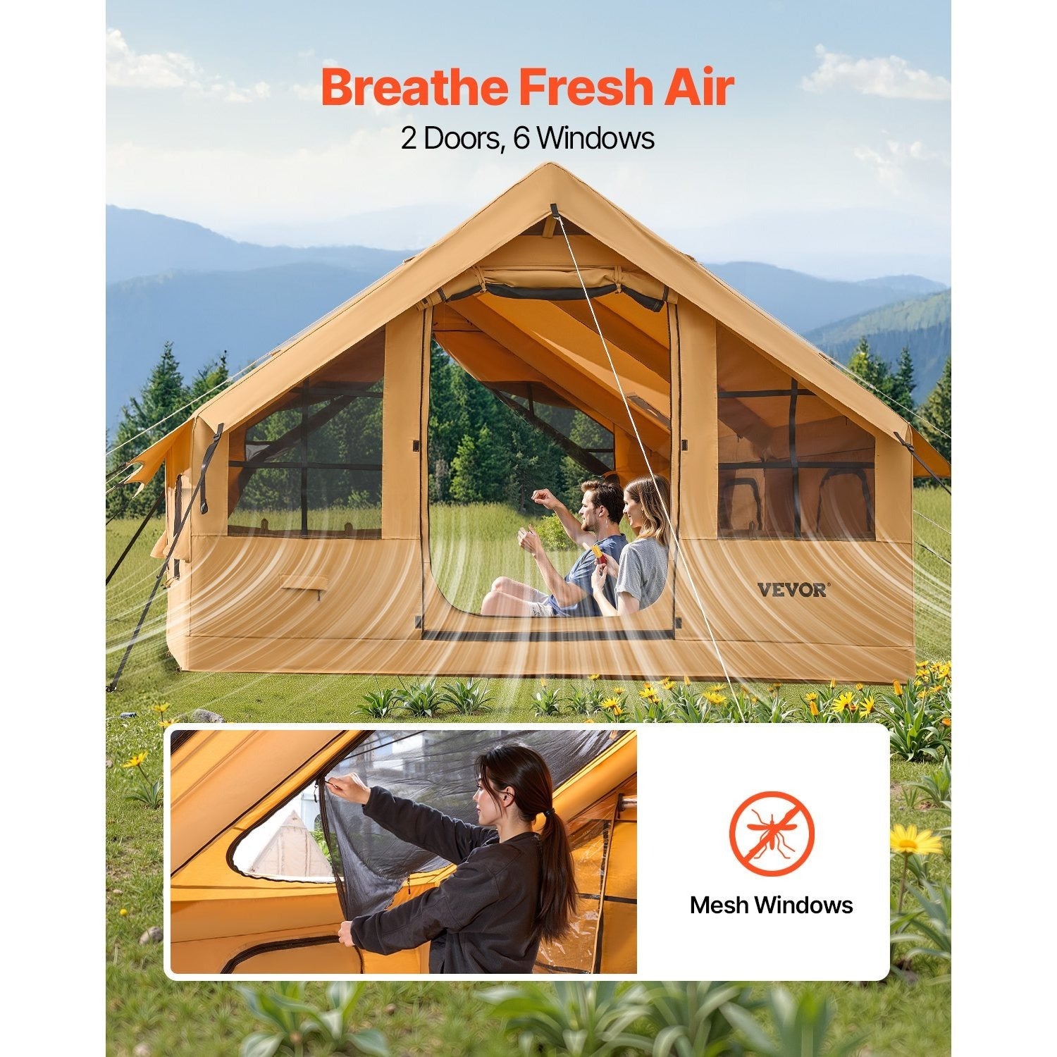 VEVOR Inflatable Tent 4*3.1m \u002F 4.8*3.6m for Camping 5-8 Person \u002F 12-16 Person Glamping Tent with Pump Easy Set up