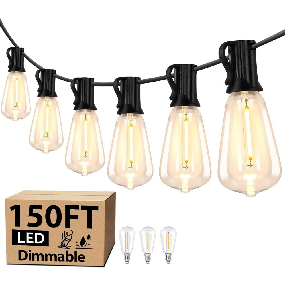 100\u002F 150FT LED Outdoor String Lights Patio Lights with 32\u002F 52 Shatterproof ST38 Vintage Edison Bulbs, Outside Hanging Lights for Porch, Deck, Garden, Backyard, Balcony, 2700K Dimmable