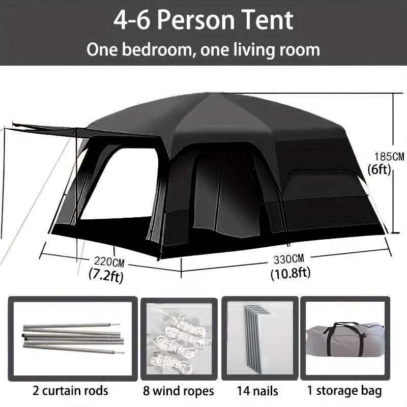 ZONGNAN 14.1ft X 10ft X 6.58ft Extra Large Tent 10-12 Person, Family Cabin Tents, 2 Rooms, Straight Wall, Waterproof, Double Layer, Big Tent For Outdoor, Picnic, Camping, Family Gathering, Black Tent