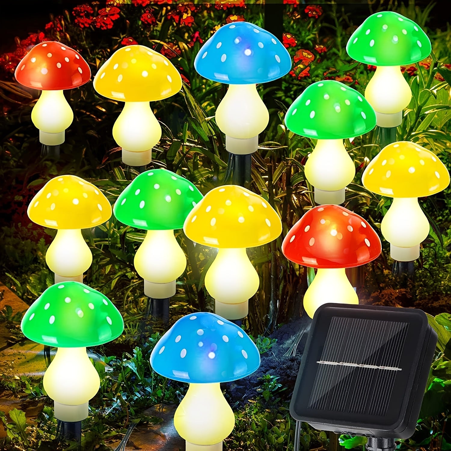 12pcs Solar Mushroom Garden Lights, IP65, 8 Lighting Modes, Outdoor Pathway and Patio Decorations, Suitable for Camping, Landscaping, Holiday Yard Decorations | Colorful Mushroom Lights | Suitable for Fall Decorations, Halloween Christmas Decorations