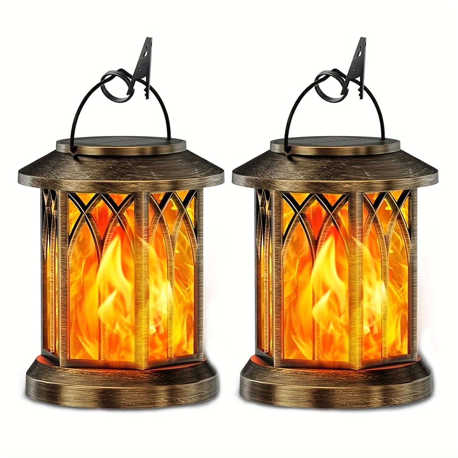 Hanging Solar Lanterns Lights Outdoor, Flickering Flames Solar Lantern Lights Outdoor, 2\u002F4 Pack Solar Hanging Lights Outdoor, Auto On\u002FOff Solar Lantern For Yard Garden Decor, Christmas Decorations, Halloween Decorations (Bronze\u002FBlack)