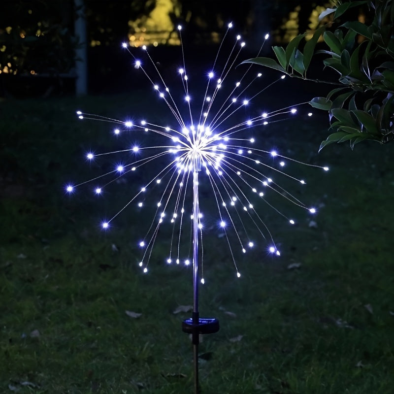 120 LED Solar Fireworks Lights, Starburst Fairy Lights with 8 Lighting Modes, IP4X, Solar Powered Pathway Lights for Patio, Yard, Christmas Holiday Decor, Plastic & Copper Material, No Feather, 800Mah Lithium Battery