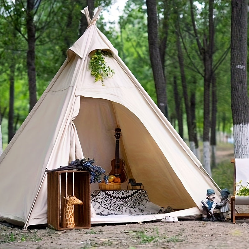 4 Season Pyramid Tent - Portable Cotton Canvas Teepee For Camping, Hiking & Outdoor Adventures - Heavy Duty UV Protection & All Weather Shelter