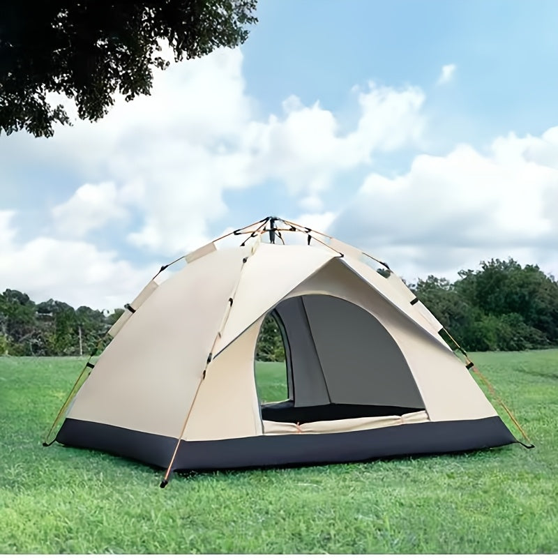 4-Person Automatic Pop-Up Tent, Light Brown, Square, Zipper Closure, Oxford Cloth, Glass Fiber Frame, Portable For Camping, Fishing, Hiking, Mountaineering, Hunting