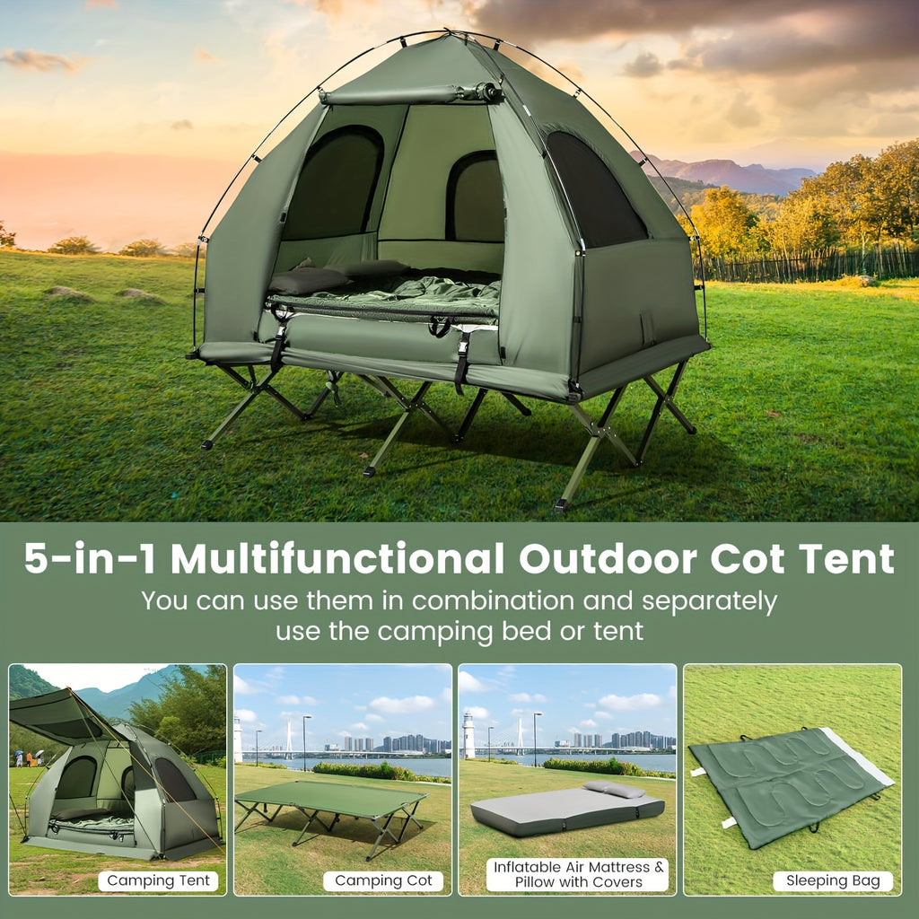 2-Person Compact Portable Pop-Up Tent\u002FCamping Cot W\u002F Air Mattress & Sleeping Bag
