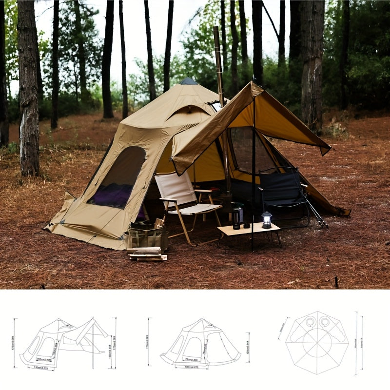 2-Person Dandelion Shell Bell-Shaped 4-Season Hot Tent | Waterproof, Windproof & Lightweight for Camping, Hiking & Outdoor Adventures | Beige, Polyester Blend, Easy Setup with Zipper Closure, Camping Accessories