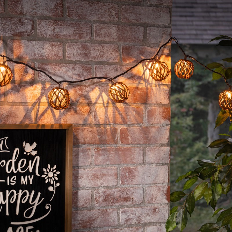 6 Foot Decorative Rattan Sphere Patio String Light, Outdoor Lighting, Festive Illumination, Natural Aesthetic, Boho Chic, Handwoven Spheres, Lightweight Construction, Ambient Lighting, Decorative Lighting, Outdoor Enthusiasts, Cozy Atmosphere