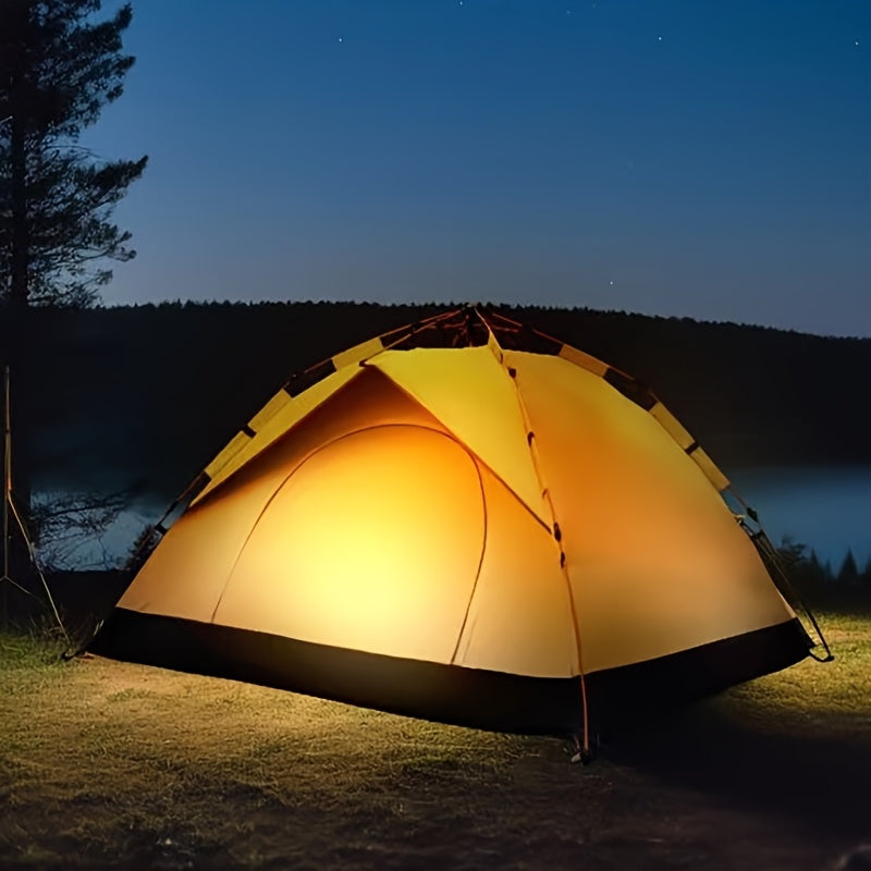 4-Person Automatic Pop-Up Tent, Light Brown, Square, Zipper Closure, Oxford Cloth, Glass Fiber Frame, Portable For Camping, Fishing, Hiking, Mountaineering, Hunting