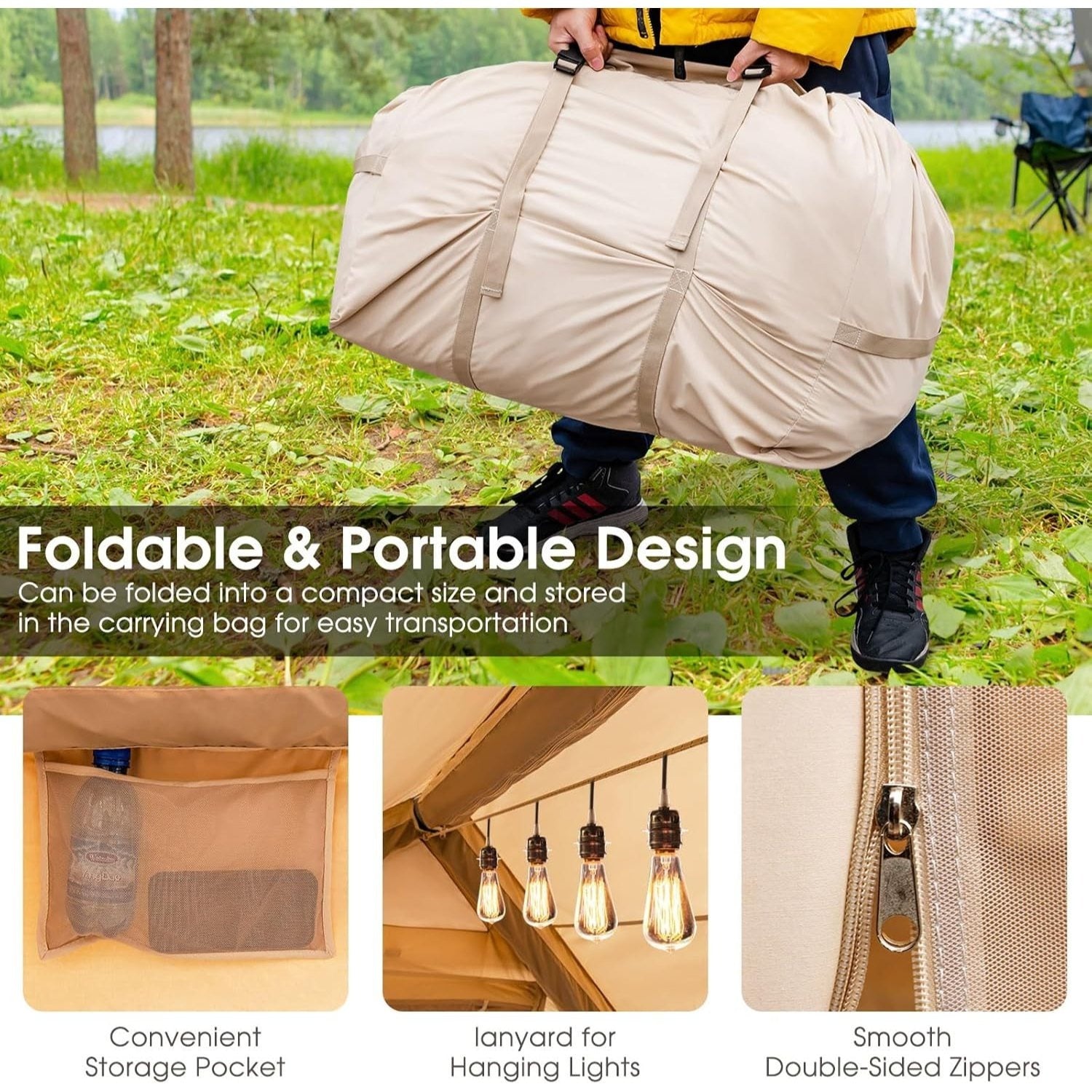 House To Live In .Inflatable Camping Tents With Hand Pump, Air Glamping Tents, Easy Setup WaterprootAnd Windproof Blow Up Tent, 4 Seasons Oxford Cabin Tent With Mesh & ChimneyWindow.