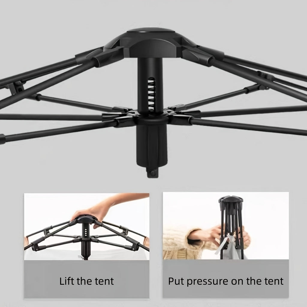 1pc Quick Setup Camping Tent, 4 Ventilated Windows, 240x240cm, Square Shape, Polyester Fabric, Fiberglass Frame, Basic Waterproof, Dual-layer Mesh Door, Outdoor Shelter for Adults and Kids