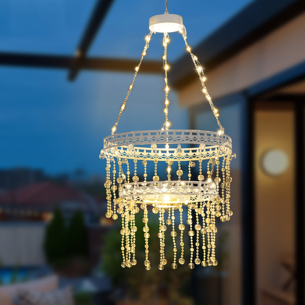 Solar Hanging Crystal Chandelier Outdoor Garden Decorative Lights Powerful Lithium Battery 54 Warm White LEDs Waterproof Hanging Lantern For Garden, Yard, Patio, Gazebo, Party, Wedding