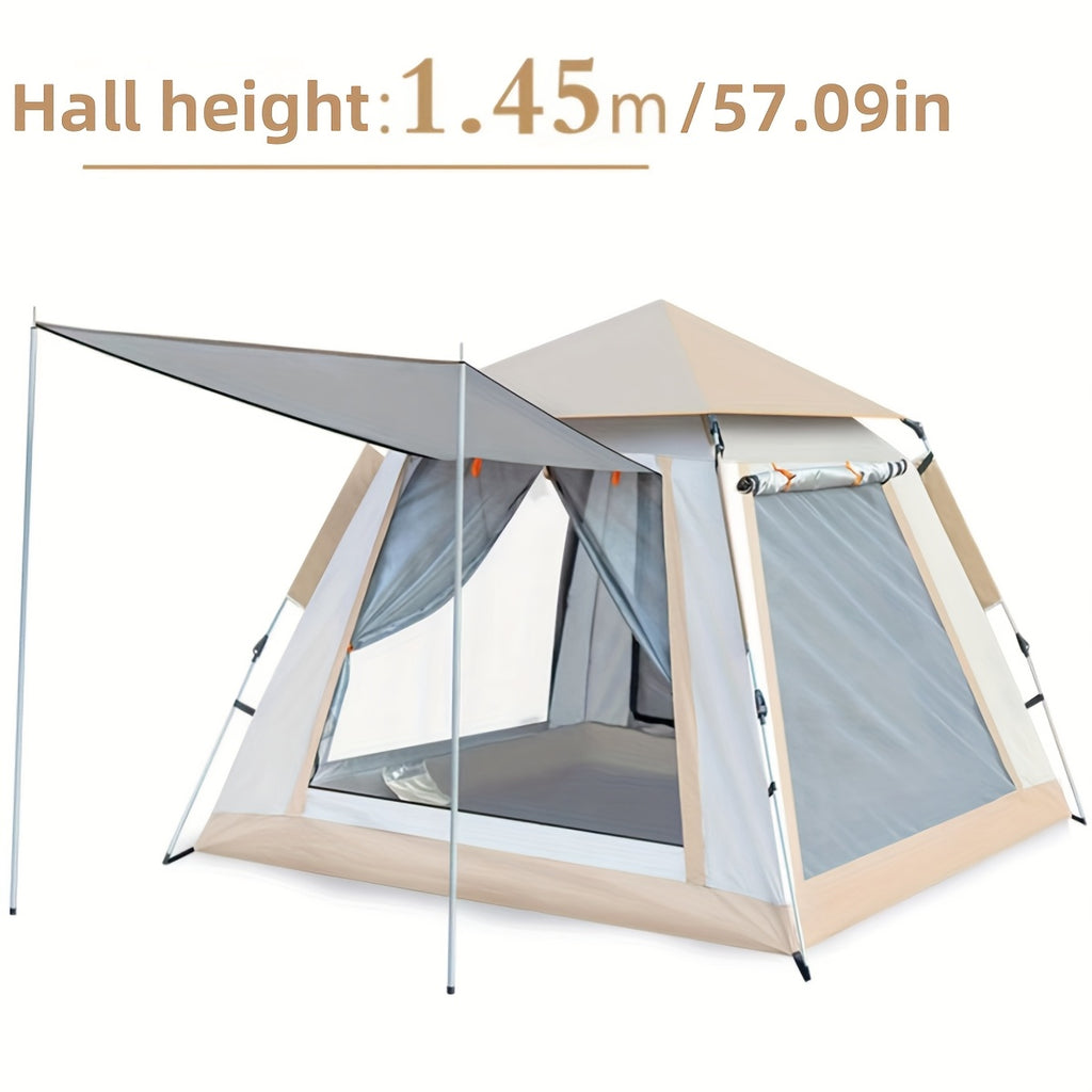 1pc Quick Setup Camping Tent, 4 Ventilated Windows, 240x240cm, Square Shape, Polyester Fabric, Fiberglass Frame, Basic Waterproof, Dual-layer Mesh Door, Outdoor Shelter for Adults and Kids