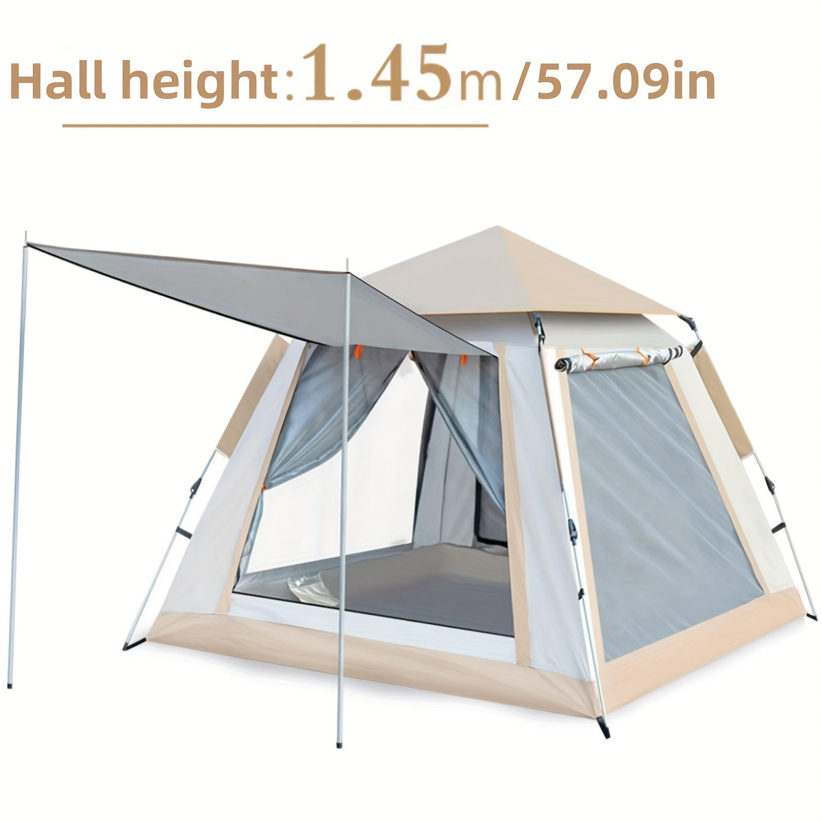 1pc Quick Setup Camping Tent, 4 Ventilated Windows, 240x240cm, Square Shape, Polyester Fabric, Fiberglass Frame, Basic Waterproof, Dual-layer Mesh Door, Outdoor Shelter for Adults and Kids
