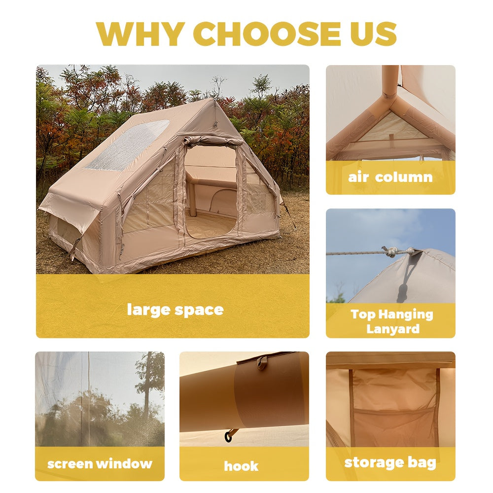 4-6 Person Outdoor Inflatable Camping Tent, Camping Inflatable Tent with Manual Pump, Carpa, Easy to Build And Quickly Inflate, Large Space, Upgraded Ventilation, Suitable for All Seasons, Suitable for Family Outdoor Travel, Camping Etc