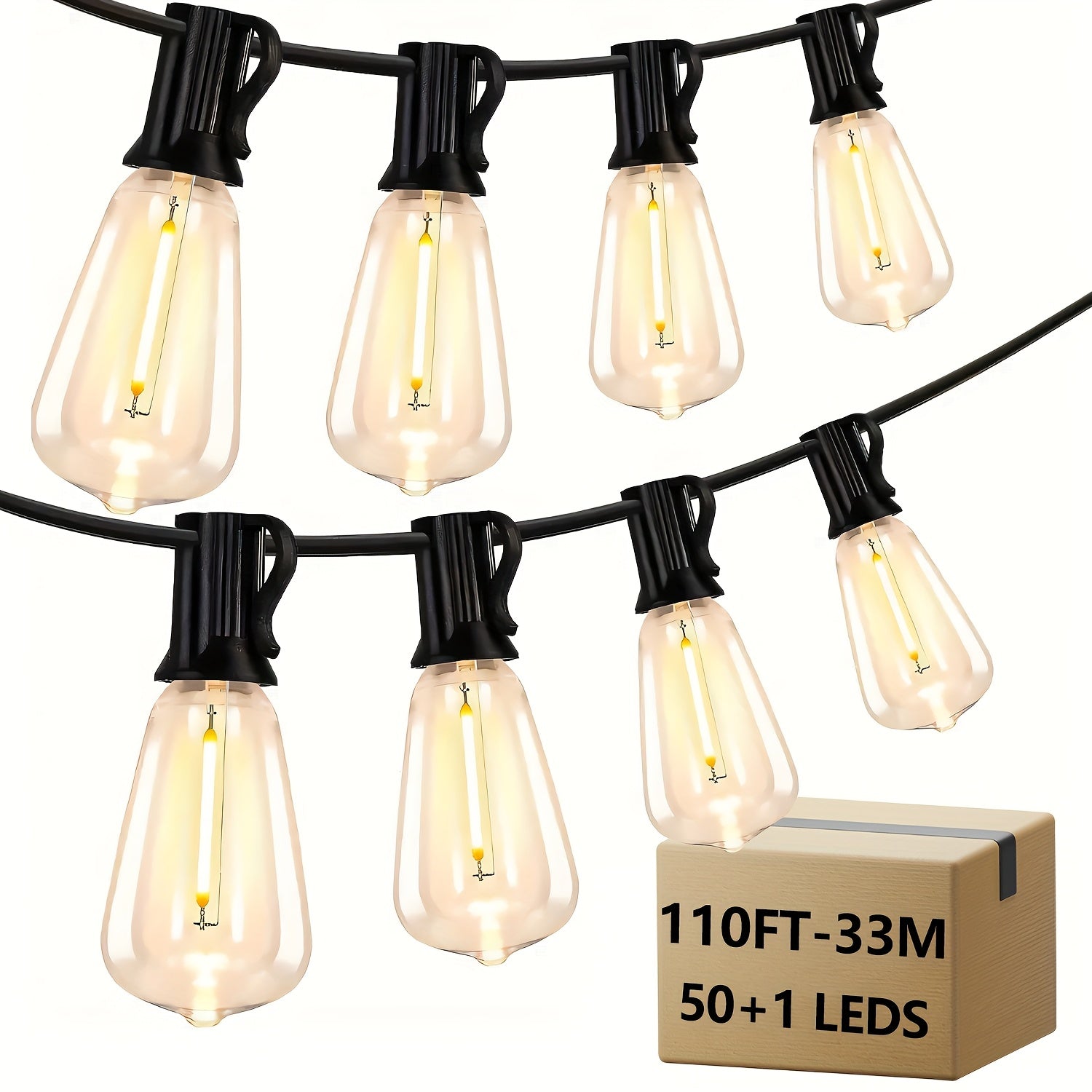 10\u002F25\u002F50\u002F100\u002F200FT 50 G40 Breakproof Bulbs, Outdoor, Retro Ball Hanging Light String, Patio Courtyard Garden Hotel Decorative Lighting, All-weather Use, Commercial Holiday New Year Decorative Lights, Dimmable Plastic Bulb