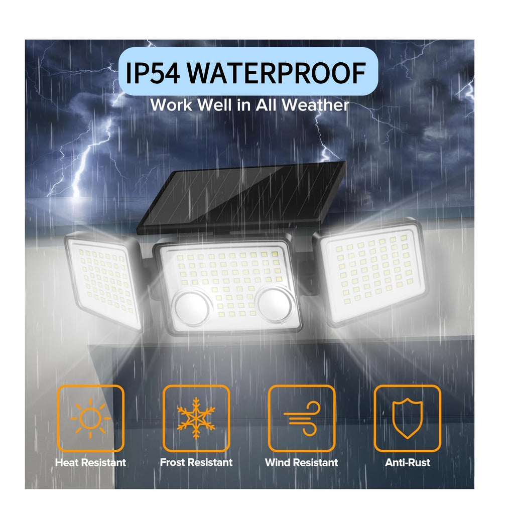 (1\u002F2\u002F4pcs) Solar Outdoor Lights 3000LUMEN 7000K, 152 LED Super Bright Motion Sensor Outdoor Lights with 2 Sensors, Waterproof 270 Wide Angle Solar Flood Lights with 3 Modes for Garden\u002FFence\u002FEaves