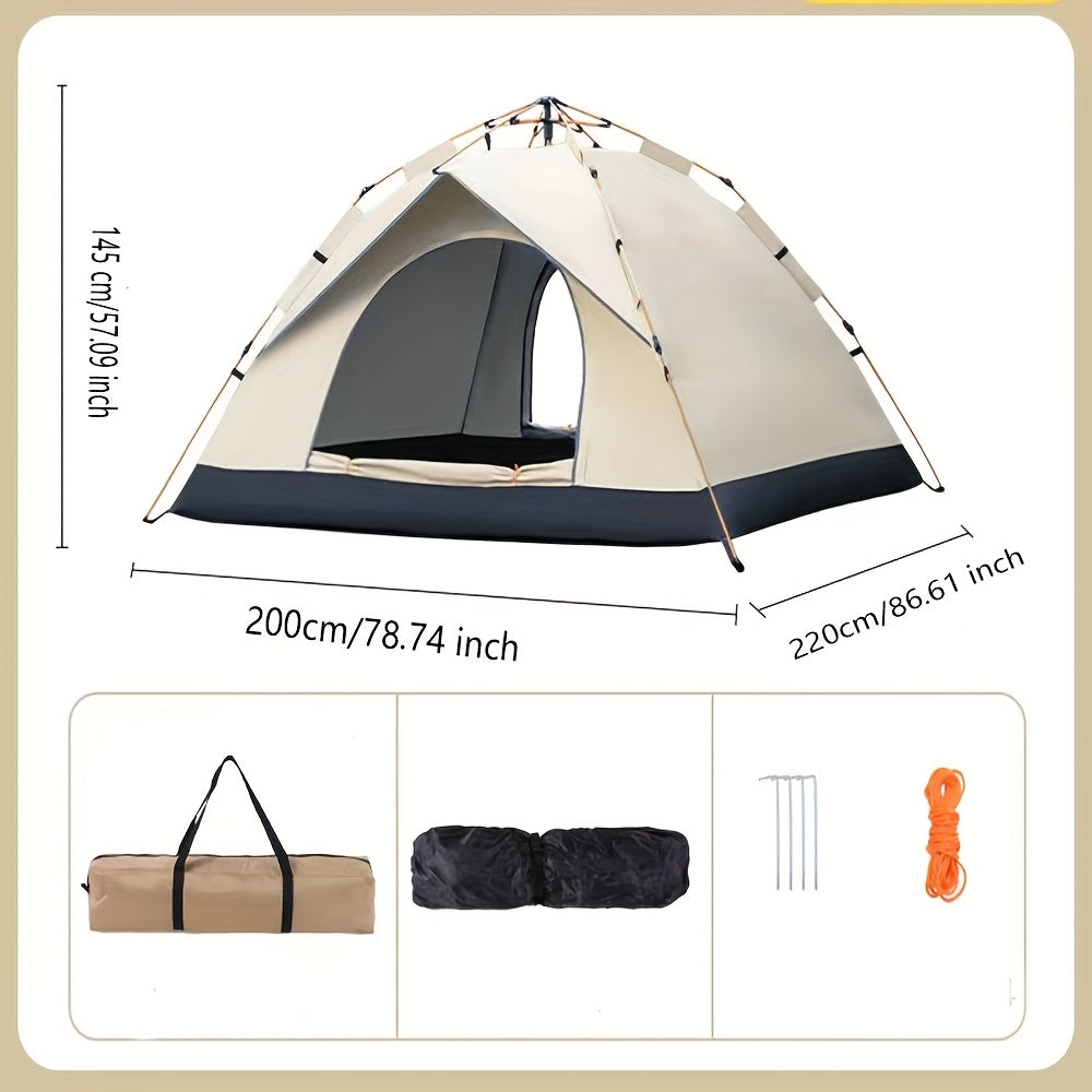 4-Person Automatic Pop-Up Tent, Light Brown, Square, Zipper Closure, Oxford Cloth, Glass Fiber Frame, Portable For Camping, Fishing, Hiking, Mountaineering, Hunting